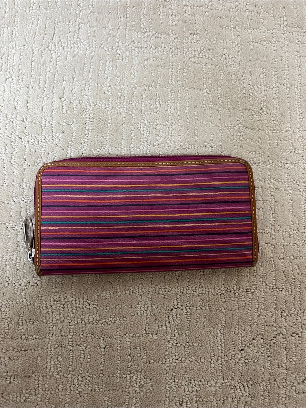 Fossil Multicolor Striped Zip-Around Wallet with Brown Trim - Picture 2 of 4